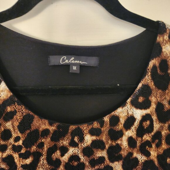 Leopard Print Layered Blouse Size 1X - Picture 2 of 3